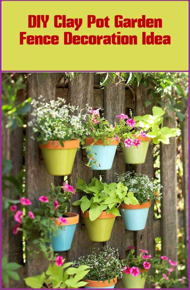clay pot as hanging fence planters